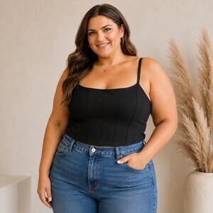 11 Honoré Black Structured Cami Top Size 1 Panel Seamed Adjustable Straps